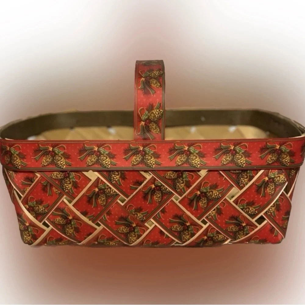 💥Vintage Decorative Christmas Woven Basket Handmade Ribbon Holiday Decor Accent